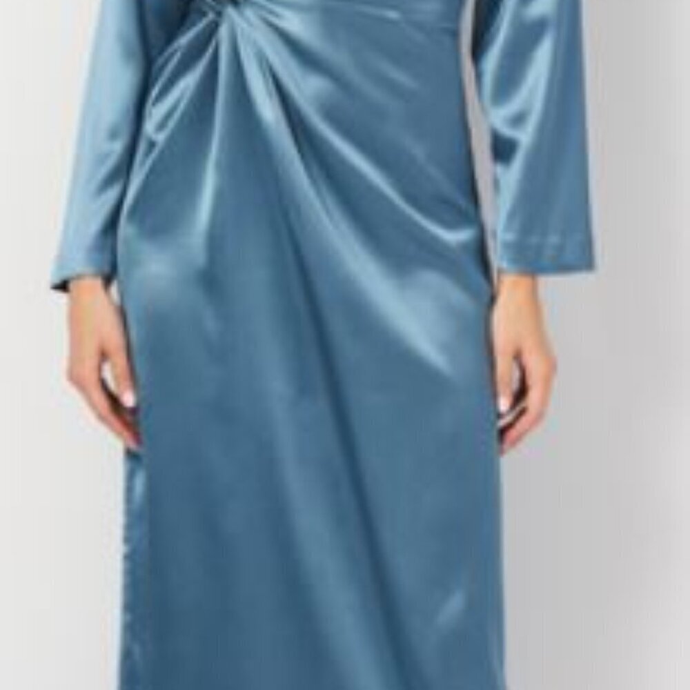 ZARA NEW WOMAN SATIN-EFFECT DRESS WITH KNOT DETAIL SKY BLUE SIZE XS  2042899 431 - Picture 5 of 9
